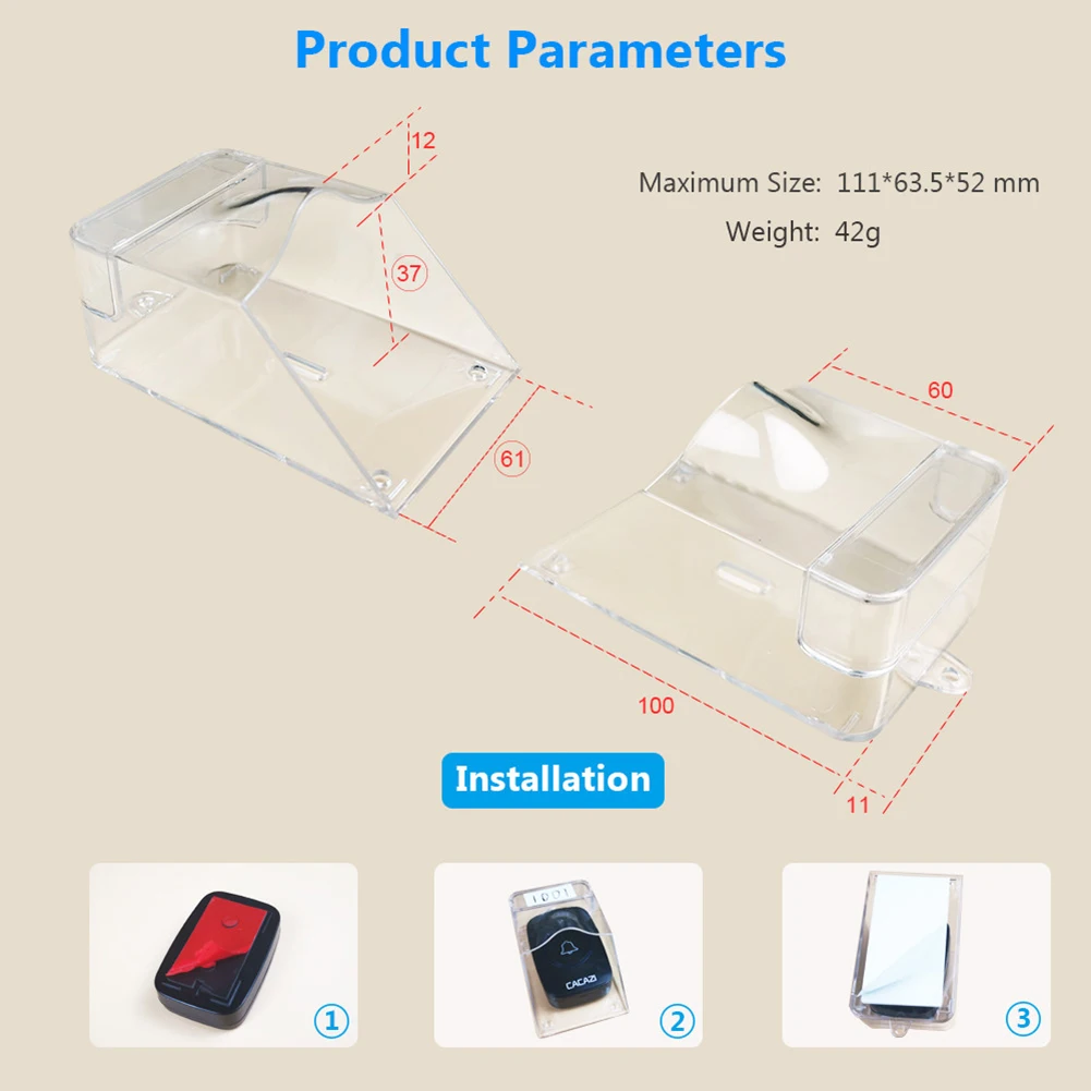 Waterproof Outdoor Transparent Cover for Wireless Doorbell Home Door Bell Ring wireless doorbell cover