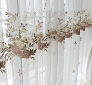 Luxury Curtains Sheer For Living Room Lace Blue Embroidered Pink-purple Romantic Princess Window Screen Kitchen Tulle Drapes 4