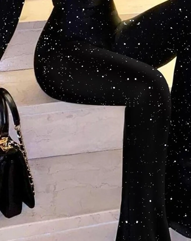 Women Glitter Sheer Mesh Patch Jumpsuit 2023 New Women's Elegant Fashion Long Sleeve Work Casual Jumpsuits Temperament Commuting