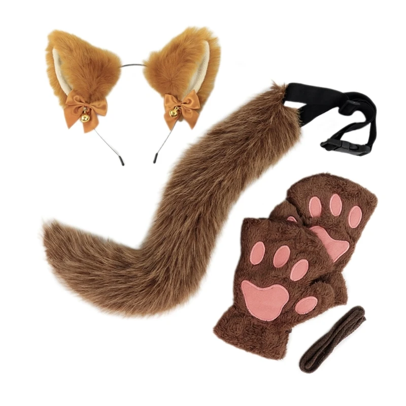 Animal Cats Dress up Costume 3Pcs Halloween Cats Costume Includes Plush Ears Headband Tail Gloves for Girl Cosplay anime cosplay tails anime cosplay props superhero cosplay gloves halloween mask props halloween costume cane pirate gun cosplay props superhero cosplay costume
