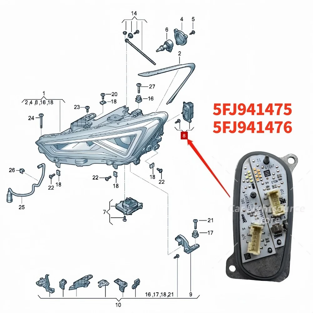 레몬 옐로우 DRL LED 보드 엔젤 아이즈 (시트 레온 MK4 쿠프라 2020-2023 5FJ941475 차량 헤드라이트 주간 주행등 모듈)