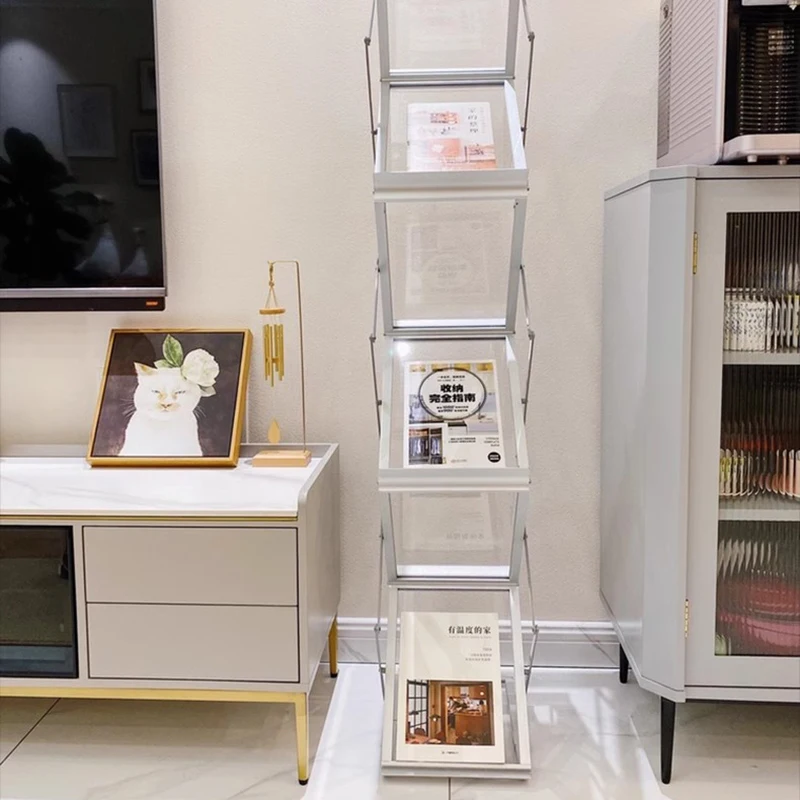 A4 Aluminum Foldable Display Stand Vintage Magazine Rack Floor Standing Literature Exhibition Organizer Office Furniture FYMR
