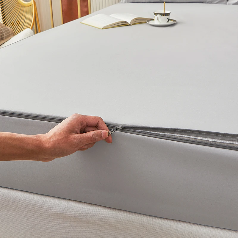 Six Sided All Inclusive Waterproof Mattress Cover With Zipper Urine-proof Bed Cover Solid Color Mattress Protector Pad Bedspread 5