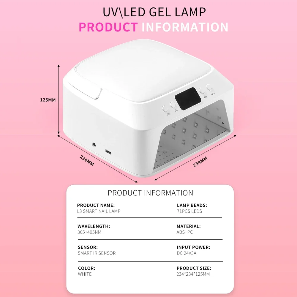 LED UV 네일 램프 대형 도구 공간 네일 건조기 손목 받침대 스마트 센서 72W 전문가용 UV 램프 네일 도구