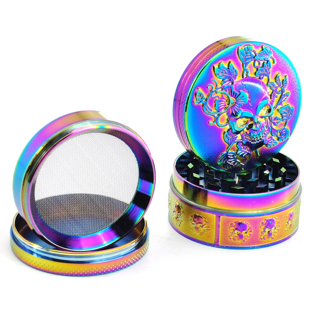 Rainbow Skull Grinder 4 Layer Manual Hand Dried 51.5mm Spice Metal Grindering Kitchen Gift 6