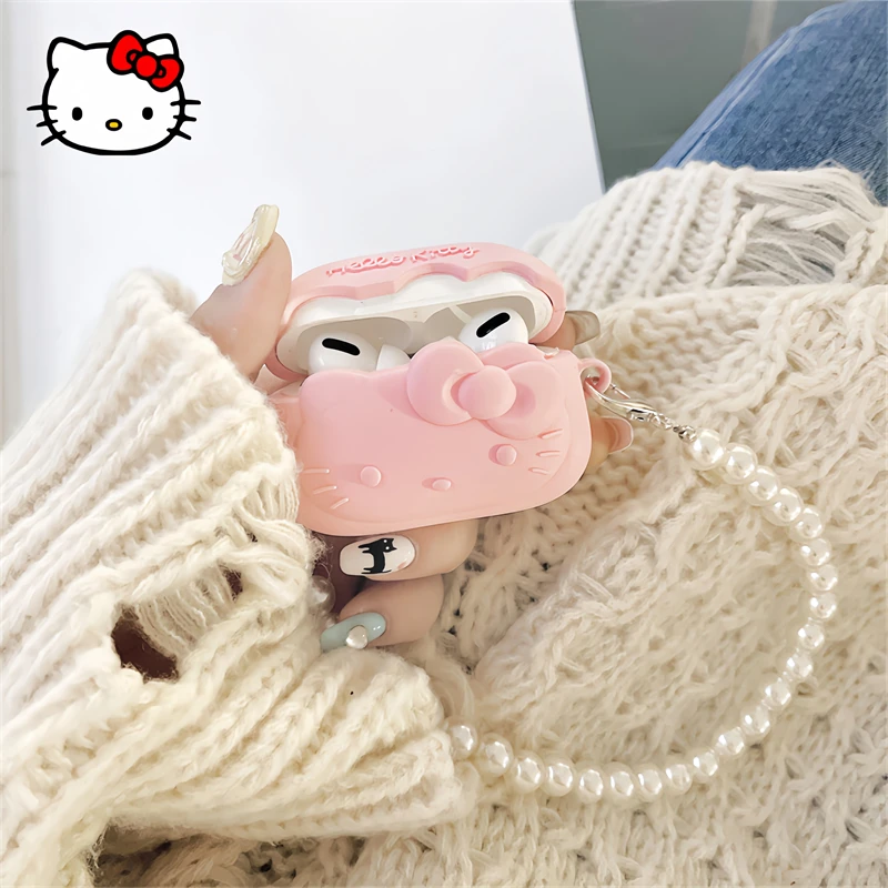 

Sanrio HelloKitty Headphone Case Kawaii Anime Chain Silicone 3D Bluetooth Headphone Protective Case for Apple AirPods 1 2 3 Pro