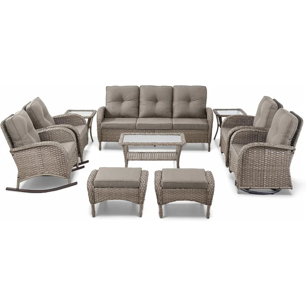 Patio Furniture-All Weather Wicker Patio Conversation Sets with Swivel Patio Chairs High Back Outdoor Couch with Swivel Rocking 2