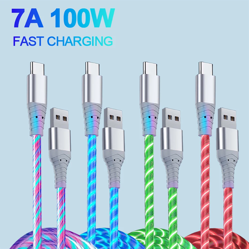 7A Cavo Incandescente Cavo Micro Usb Tipo C 100W Ricarica Super Veloce Per Huawei Mate 60 Cavo Dati Usb C 3A Per Iphone 15 Pro Xiaomi
