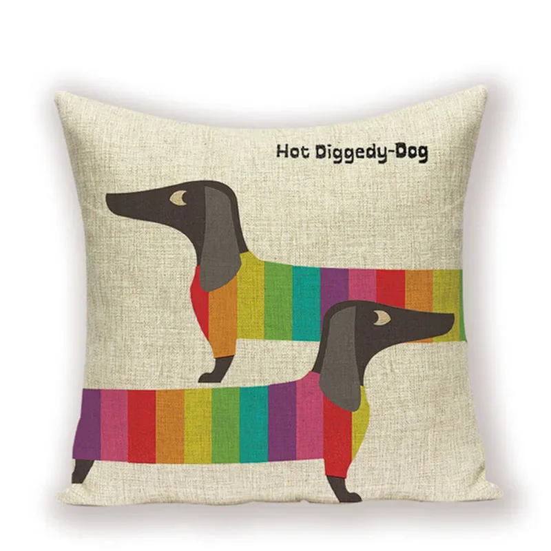 45x45cm Cute Dachshund Animal Puppy Linen Pillow Cover Cotton Sofa Cushion Cover Home Decor