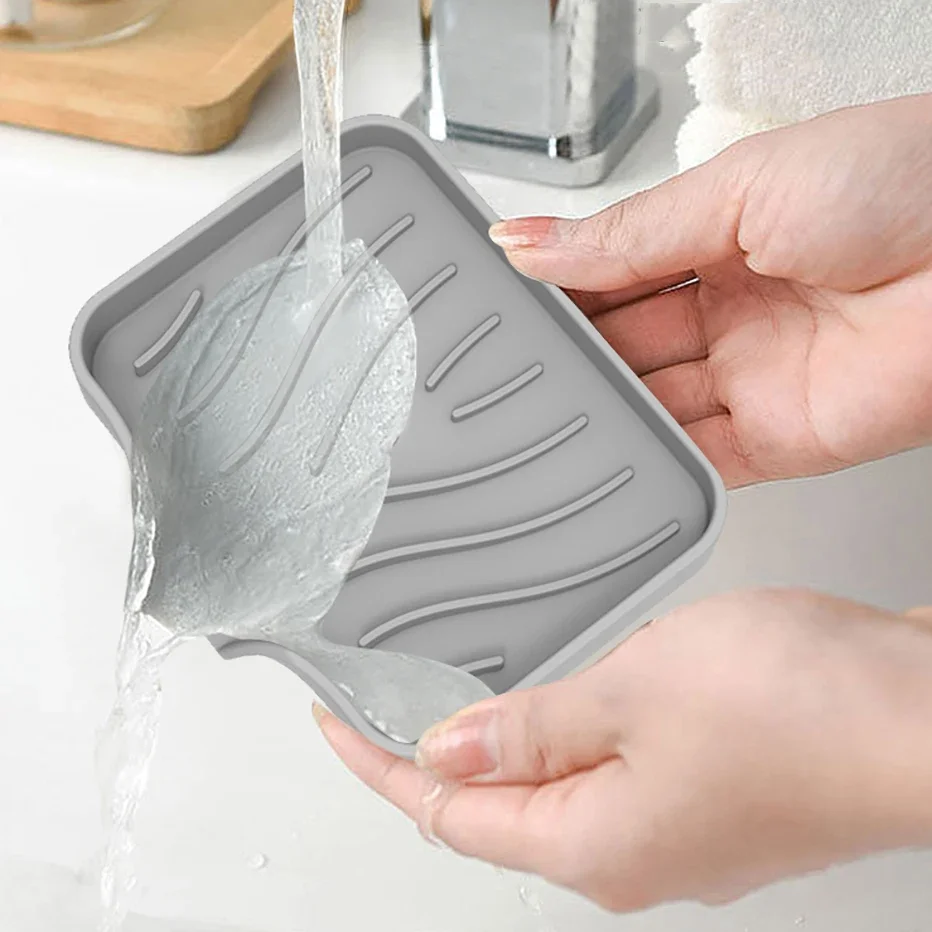 Soap Holder Silicone Draining Soap Dishes Anti Slip Pad Free Punch Box Kitchen Bathroom Countertop Non-Slip Pad Shelf