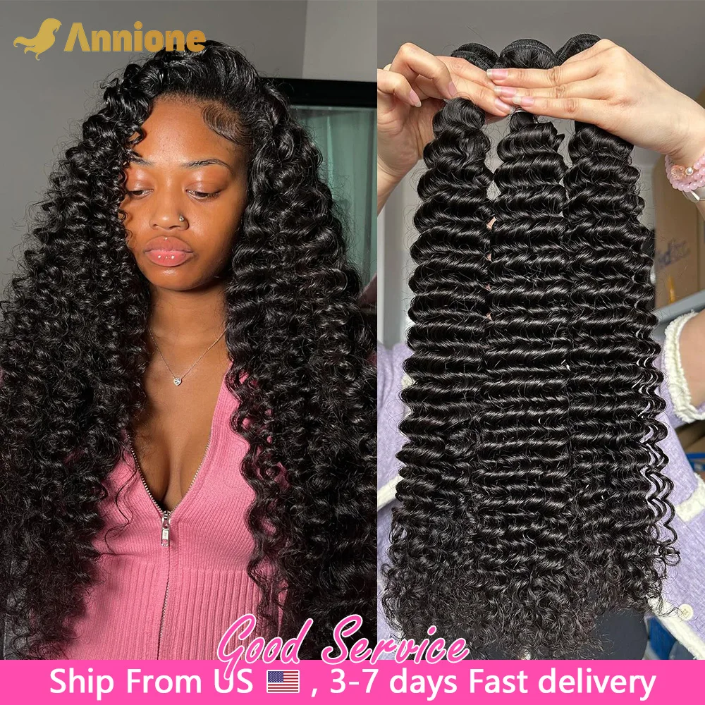 Deep Wave Bundles 100% Human Hair Curly Hair Bundles 12A Raw Hair Bundles 1/3/4 PC Brazilian Kinky Curly Hair Bundles Human Hair 1