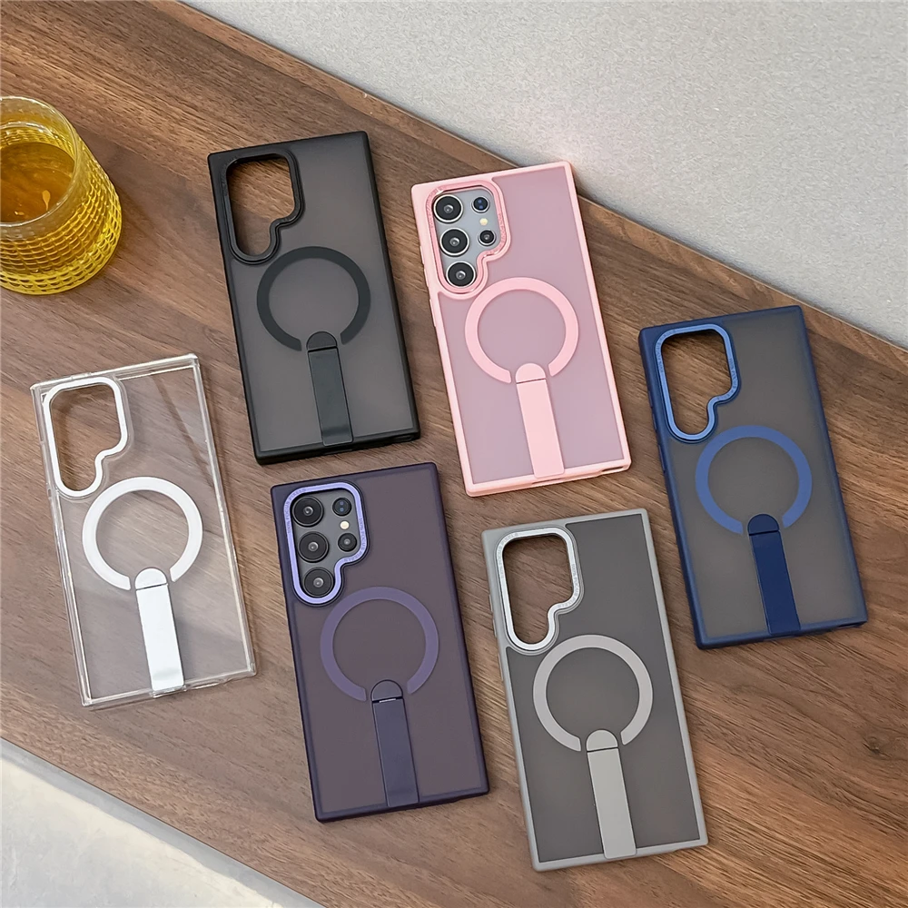 Frosted Magnetic Fold Stand Holder Case with Magsafe Wireless Charging Compatibility
