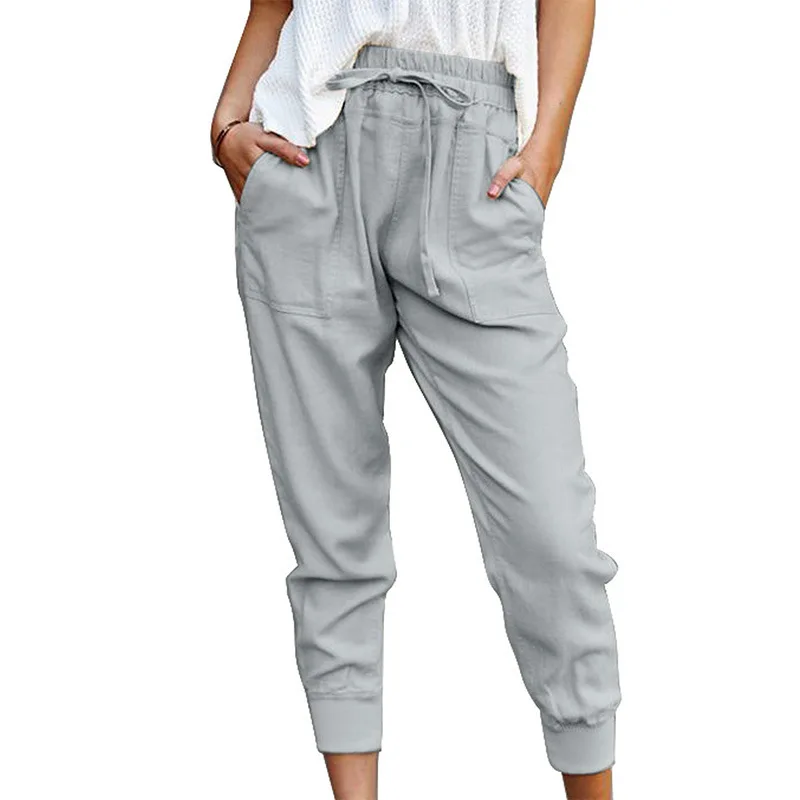 Summer New Solid Color Simple Lace-up Casual Pants High-waisted Slimming Nine Points Small Foot Pants