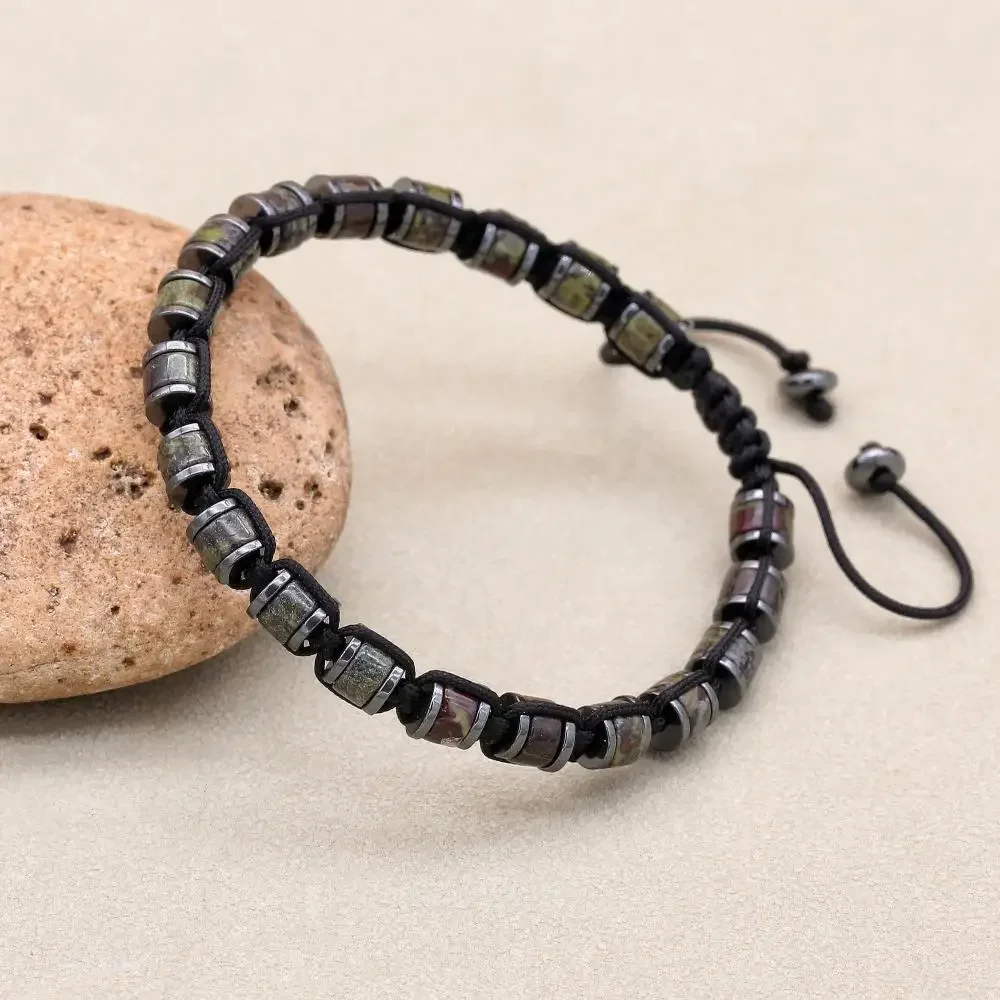 Men Bracelet Natural Stone Hematite Beads Braided Jewelry Gift