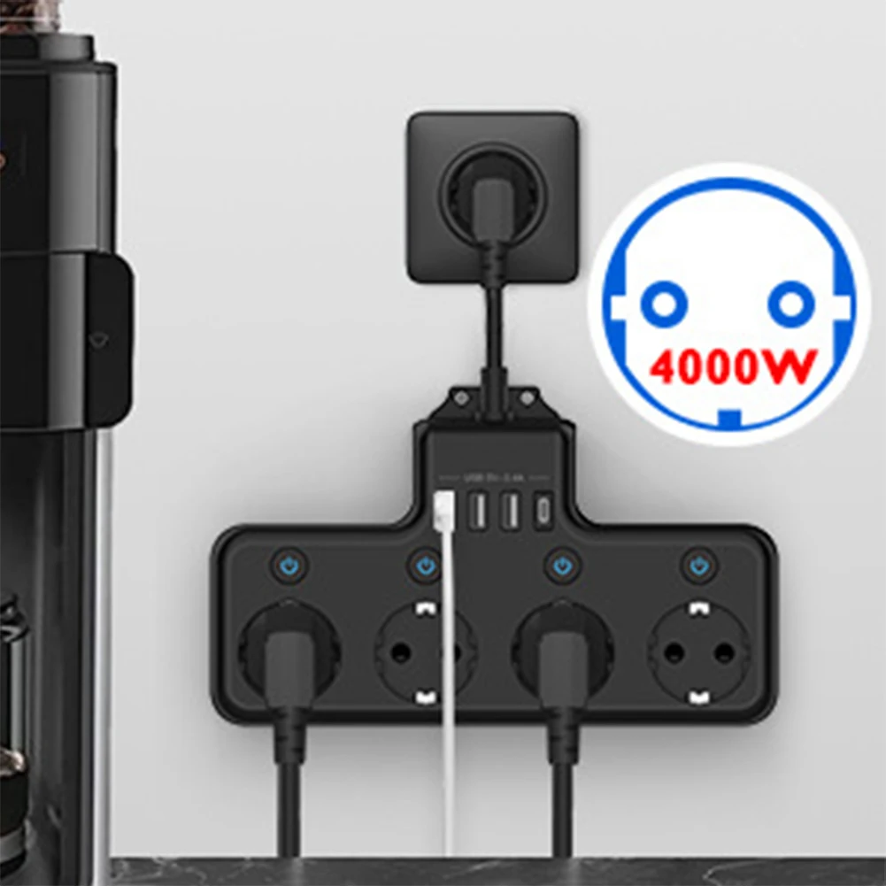 

1PCS 16A 4000W 4-Way Power Strip Individually Switchable Multiple EU Interpolated German Standard Multifunctional Socket