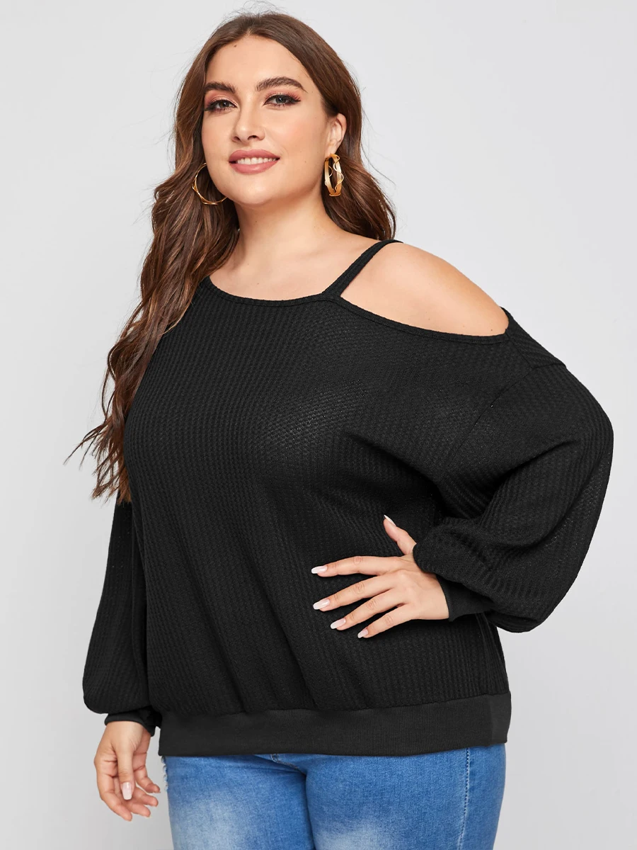 

Finjani Plus Size Women's Sweatshirt Long Sleeve Slip Shoulder Hem Sweatshirt Casual Clothing For Autumn New