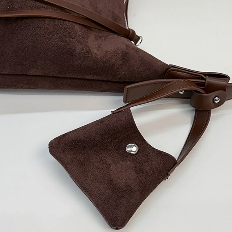 Korean Retro Pu Armpit Bag Suede Tote Bag Casual Commuting Women'S Large Capacity Shoulder Crossbody Bag