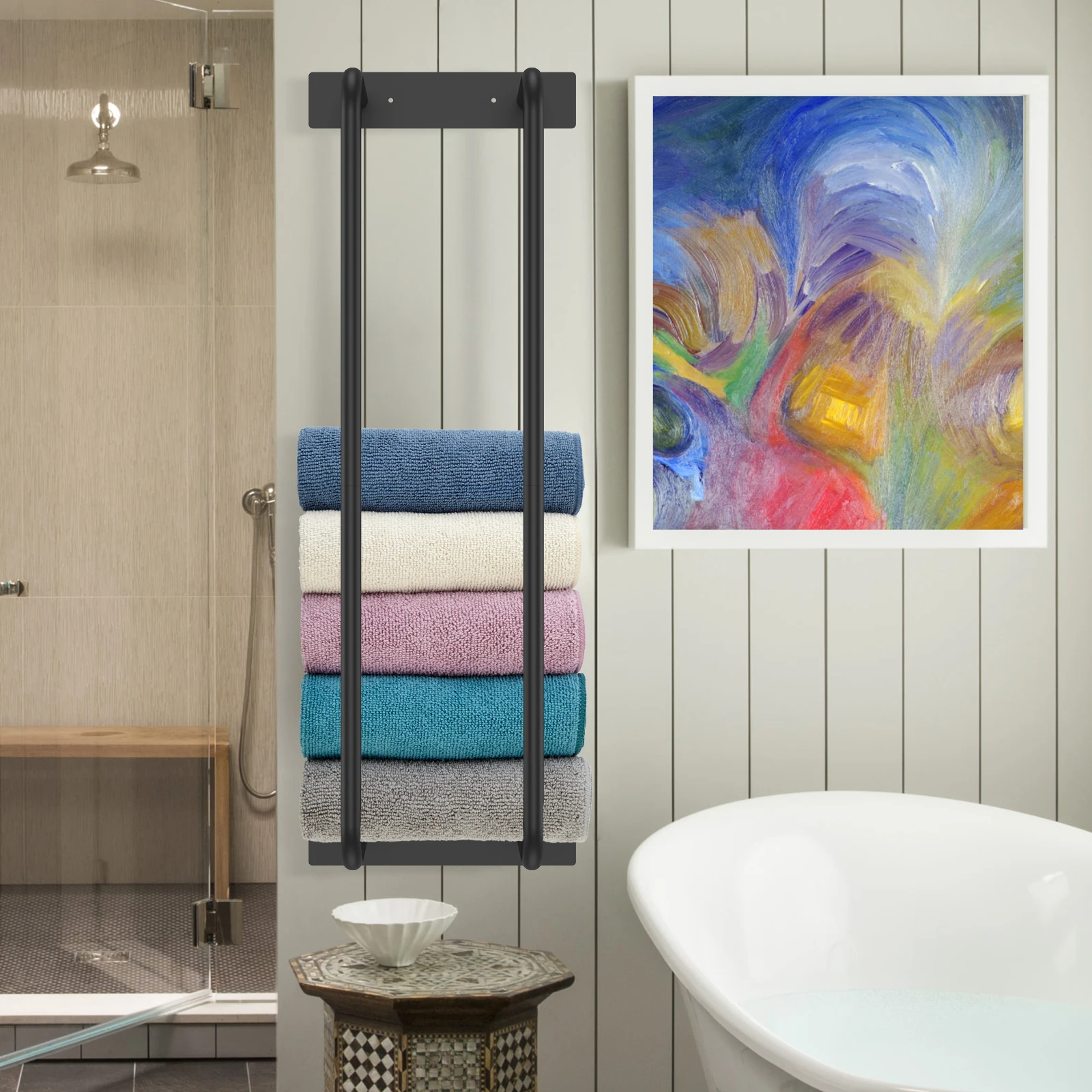 Towel Rack Sturdy Iron Towel Holder Wall Mounted Shelf for Bathroom Large Capacity Storage Organizer Space Saving towel rack