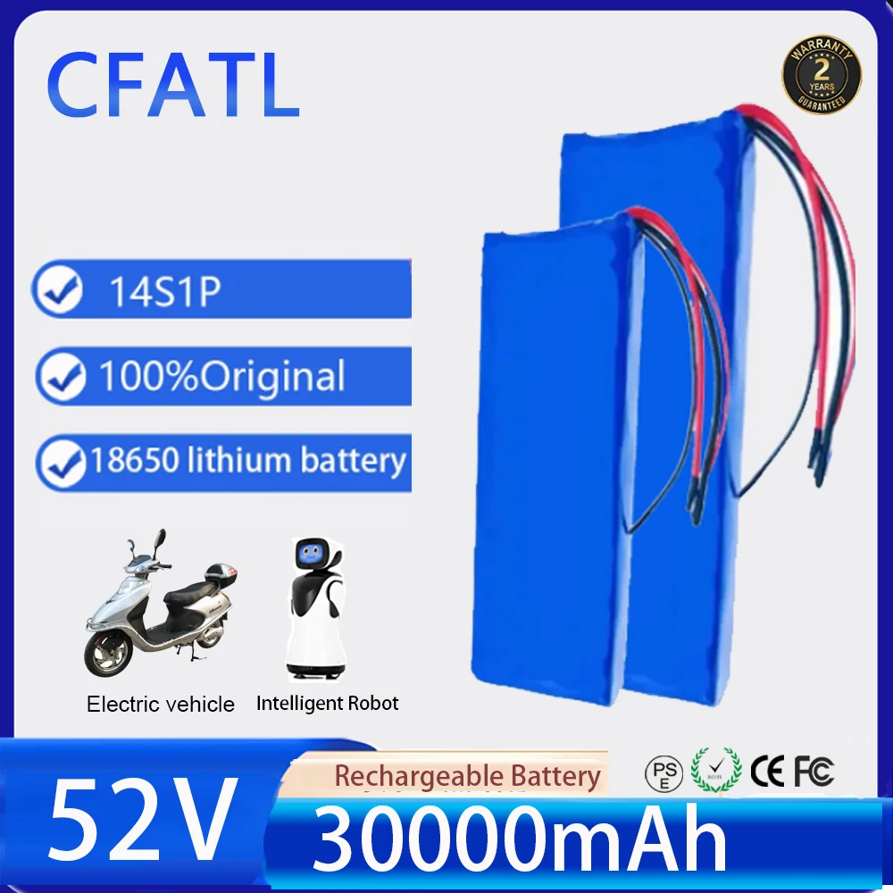 

14S Battery Pack 52V 30Ah 18650 rechargeable Li-Ion Battery With BMS For 52v Electric Bicycle Scooter Tricycle Spare Batteries
