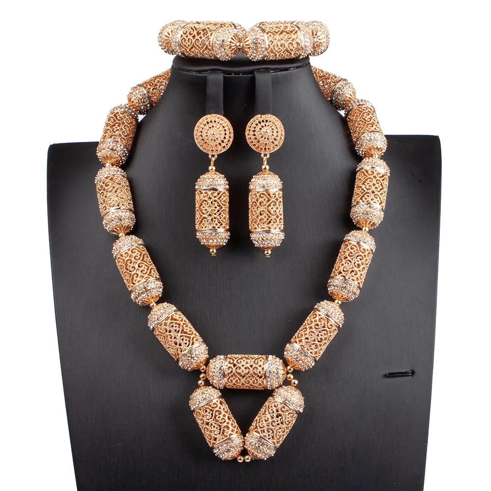 Envío gratis! Conjunto de joyas de boda para mujer, conjunto de cuentas de  Oro africano, collar dorado de Nigeria, pendientes, pulsera,  ABS154|Conjuntos de joyería| - AliExpress