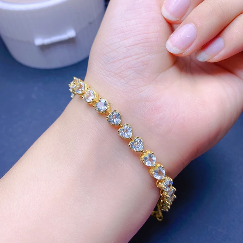 

Natural Sky Blue Topaz Bracelet for women silver 925 jewelry luxury gem stones 18k gold plated free shiping items