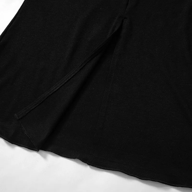 Goth Dark Fairy Grunge Flare Sleeve V-neck T-shirts Gothic Split Sexy Lettuce Hem Female Blouses Y2k Black Slim Fashion Alt Tops