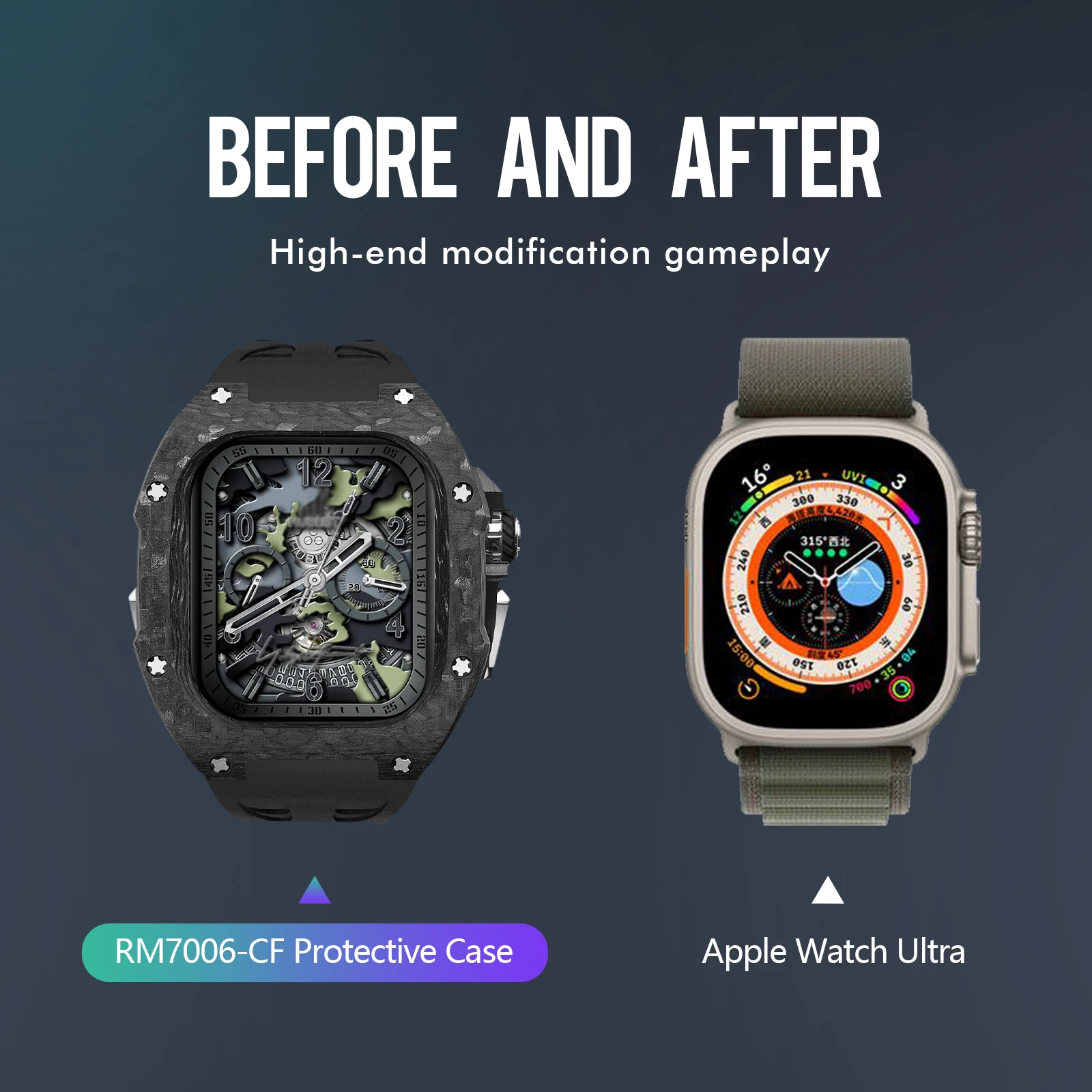 애플 워치용 탄소 섬유 케이스 및 스트랩 수정 키트, 럭셔리 패션 보호 울트라 모드 키트, iWatch Ultra 2 49mm