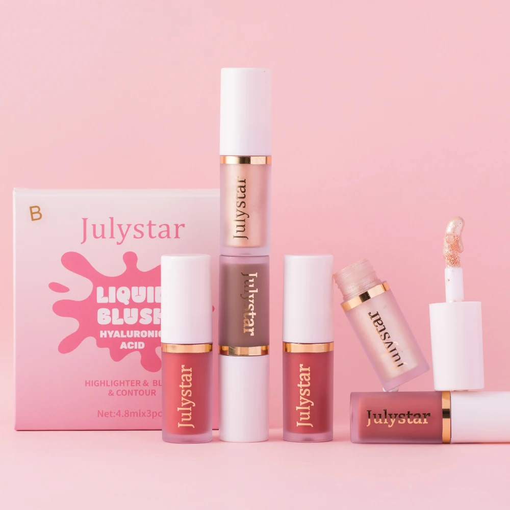 Liquid Blush 3 Colors/set Moisturizing Face Rouge Long Lasting Pearl Lip Brightening Natural Highlighter Retoucher Set