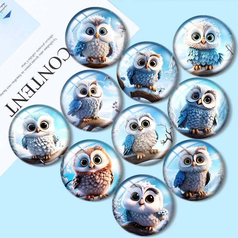 

Cartoon Owls Clipart 12mm/16mm/18mm/20mm /30mm Round glass cabochon flat back Making findings for bracelets