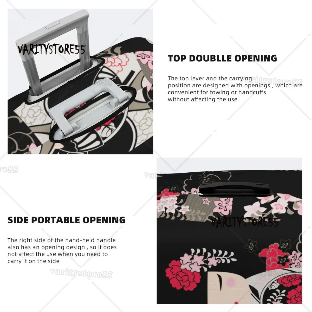 Fashion Kokeshi Doll Cherry Blossoms Luggage Cover Protector Washable Japanese Kimono Geisha Girl Travel Suitcase Covers