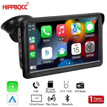 HIPPBQCC 7 pulgadas Radio de coche reproductor de vídeo Multimedia inalámbrico Carplay y inalámbrico Android Auto pantalla táctil Universal portátil 1