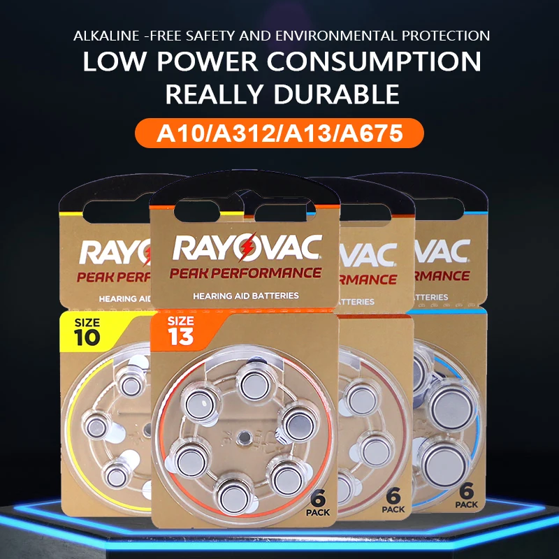 60PCS Hearing Aid Batteries RAYOVAC PEAK 1.45V A312 10 A13 675 PR41 for BTE CIC RIC OE Hearing Aids