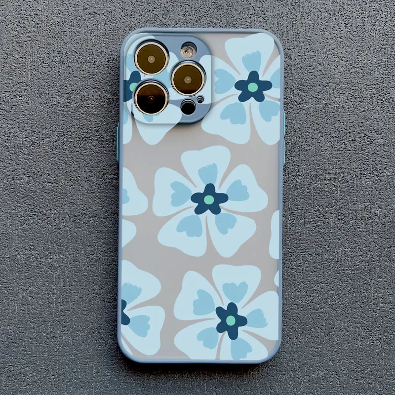 Kunst flache Blumenmuster Schutzhülle für iPhone 16 15 14 Pro Max Plus 11 12 Mini 13 Pro Max 7 8 Plus XR XS Rückseite – Detail 4