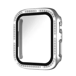 Luxury Bling Diamond Glass Case for Apple Watch - Protective Bumper Screen Cover Accessories (Sliver 05)