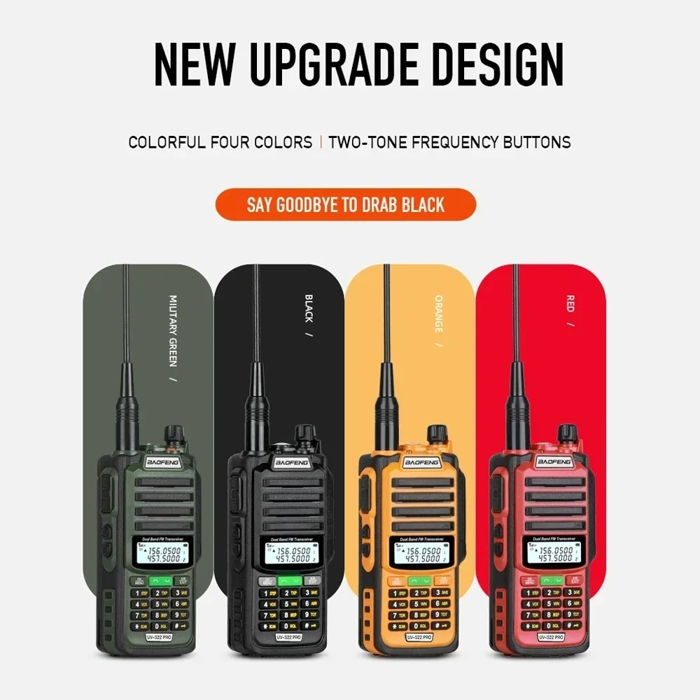 2PCS Baofeng UV-S22 Pro V2 10W Power Waterproof Walkie Talkie Type-C Powered 50KM UHF VHF Programming Cable Long Range FM Radio 6