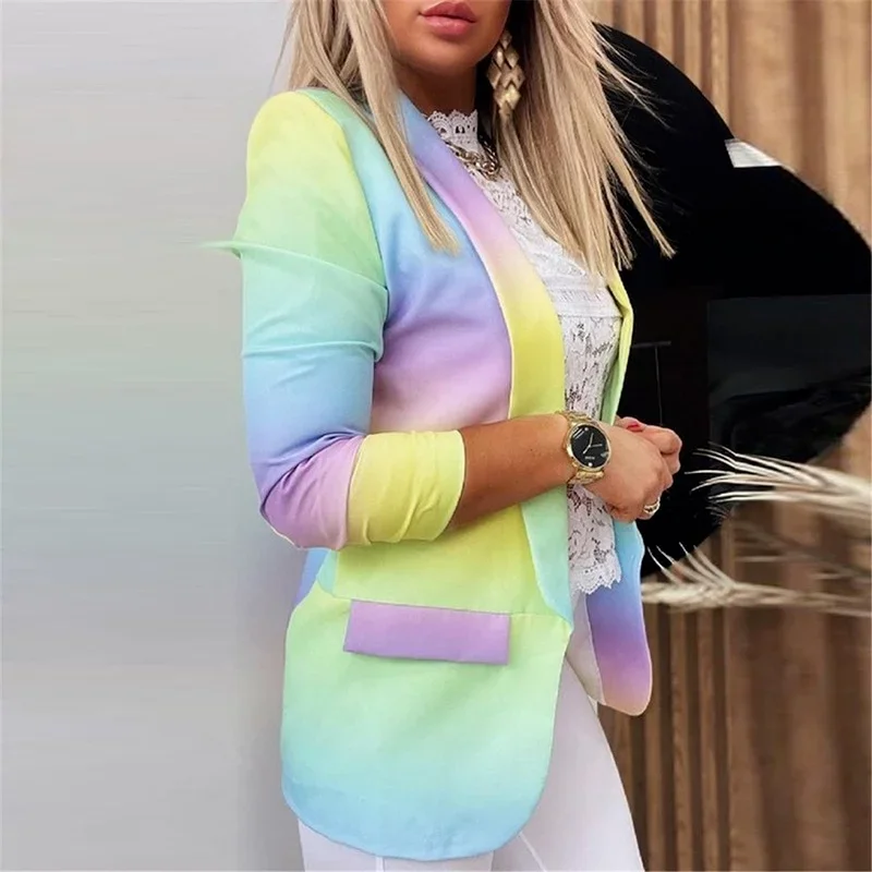Women Splice Print Long-Sleeve Blazer Jackets 2021 New Fashion Casual Suits Spring Autumn All-match Female Suit Coat Office Lady