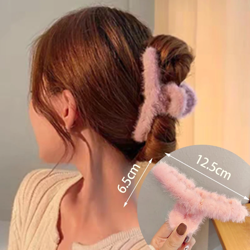17KM Korea Plush Hairpins Warm Autumn Winter Hair Clips for Women Shark Plus Size Hair Claws Trendy Fashion Hair Accessories New
