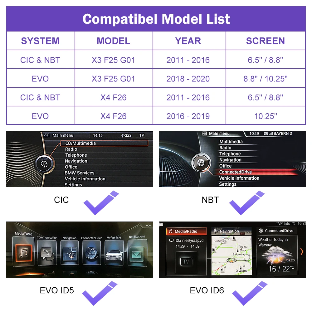 Road Top Wireless CarPlay for BMW X3 F25 G01 X4 F26 CIC,NBT,EVO System 2011-2020, with Android Mirror Link AirPlay Carplay Kits - 2