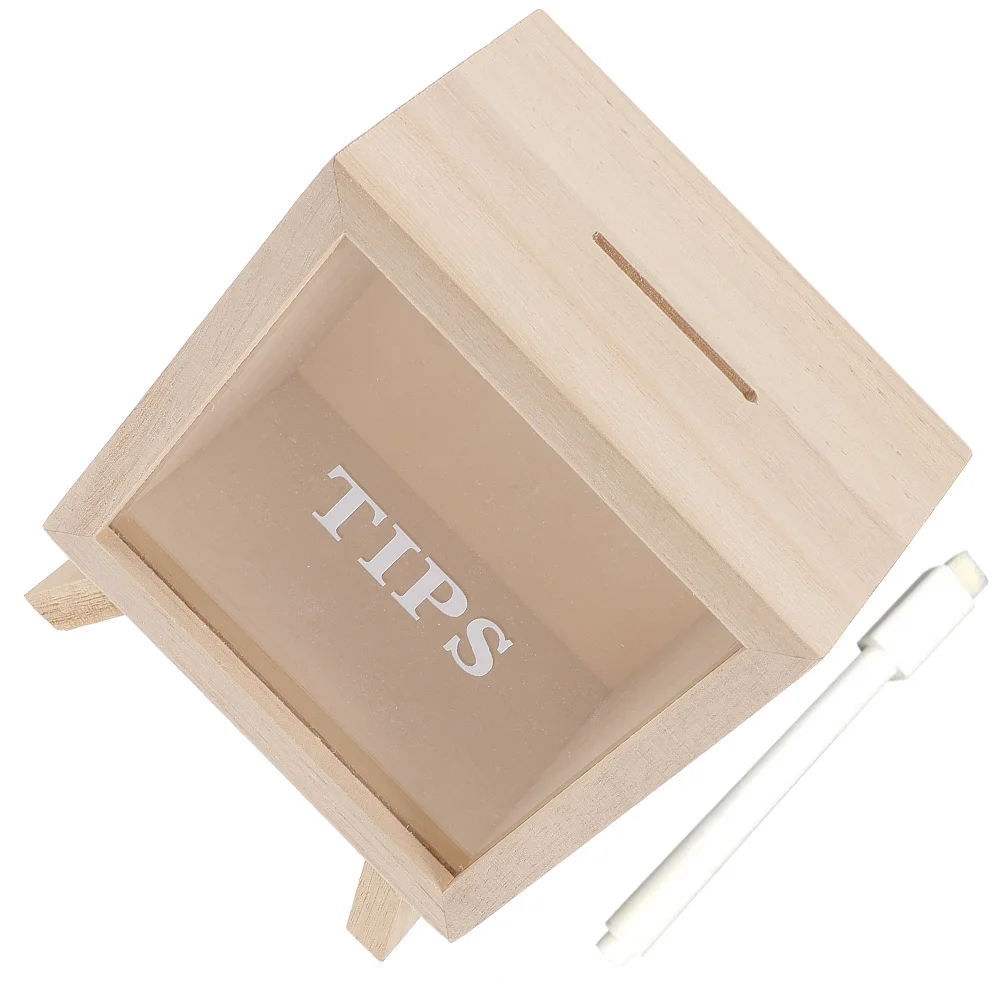 Wooden Piggy Bank Unbreakable Money Saving Box Clear Tip Receiving Coffee Shop Decor 1 Set Portable Bank Storage 2