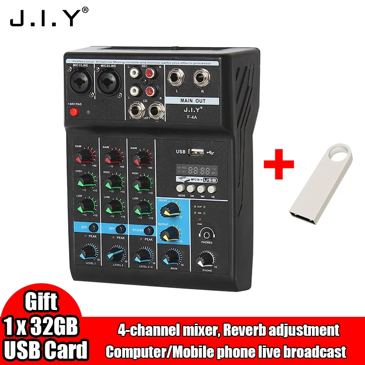 

4 - Way Mixer Audio Professional Sound Card Effects Processor Pro Equipment Mixing Console Usb Portable Live Computer Sound Card