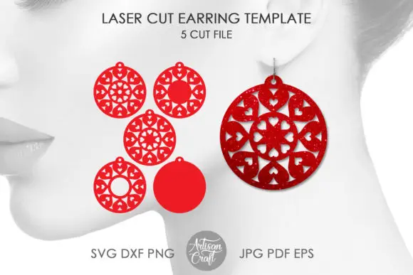 Heart Earrings Set of 165 Laser Files for Cutting SVG DXF DWG CDR and Digital Multilayer Layout Files Laser Engraving Wood Boring Machinery