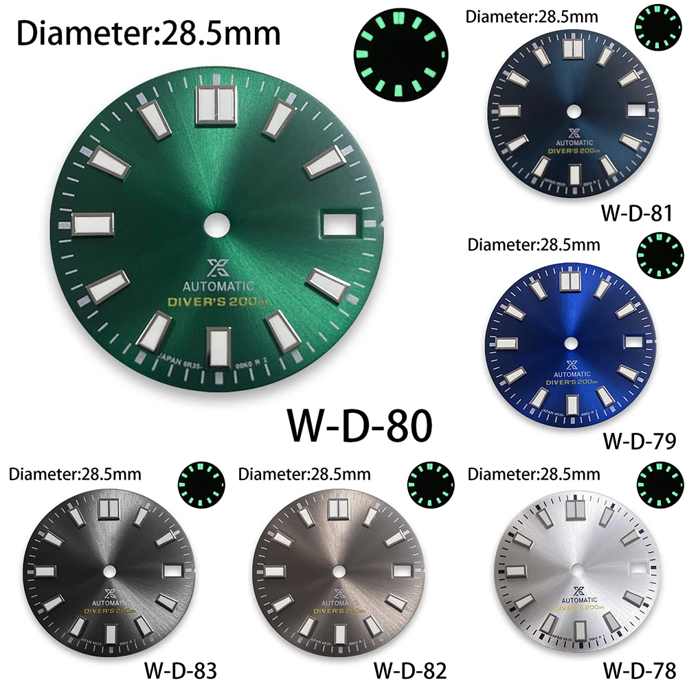 

28.5mm S Logo Sunray Diver's Dial Suitable For Japan NH35/NH36/4R/7S Movement Green Luminous Watch Modification Accessories