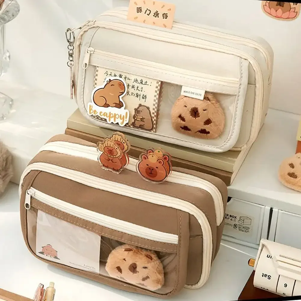 Kawaii 투명 연필 케이스 여자를위한 대용량 방수 펜 상자 화장품 가방 편지지 사무실 학교 용품