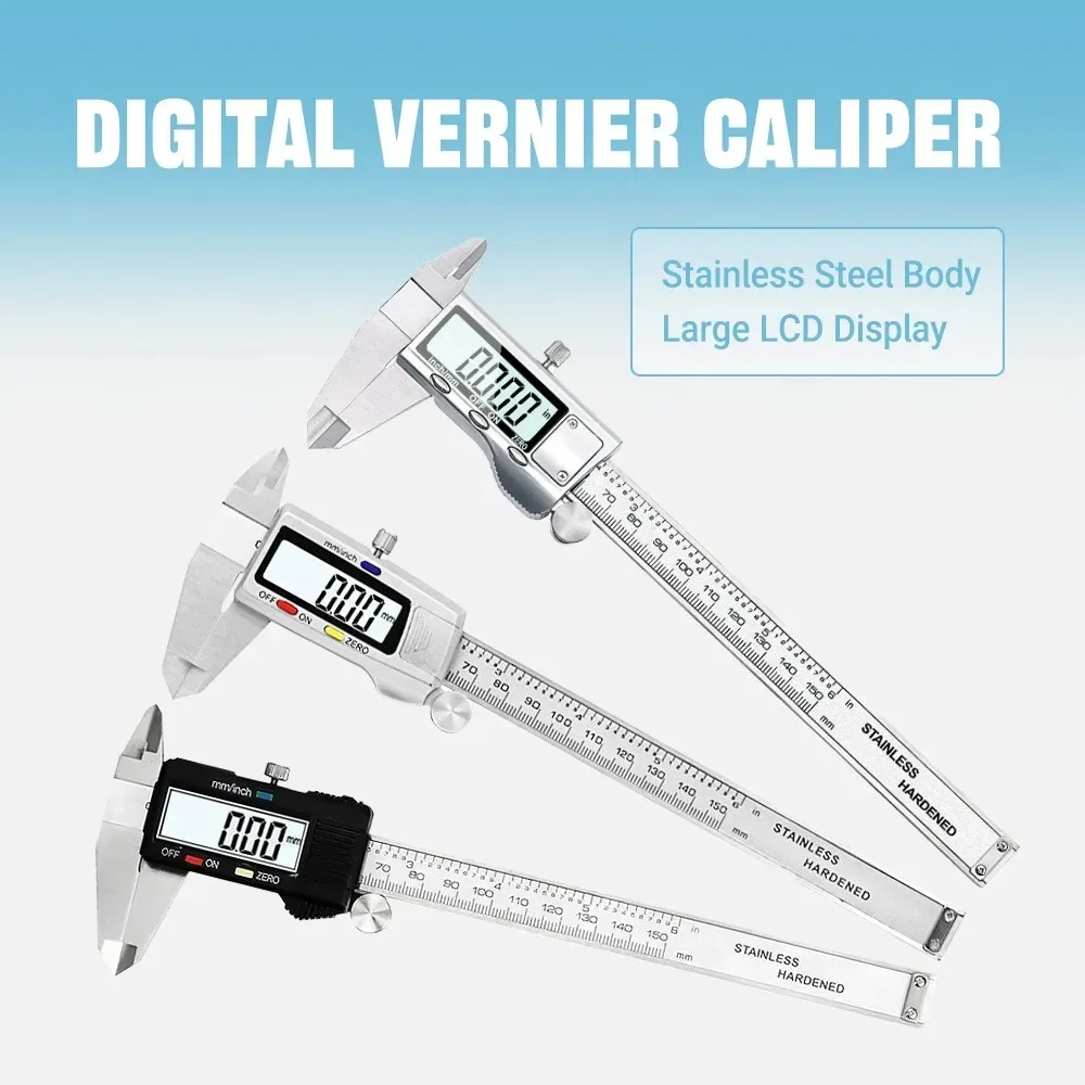 6 Inch 150mm Digital Vernier Caliper Stainless Steel Micrometer Measuring Tool Depth Ruler