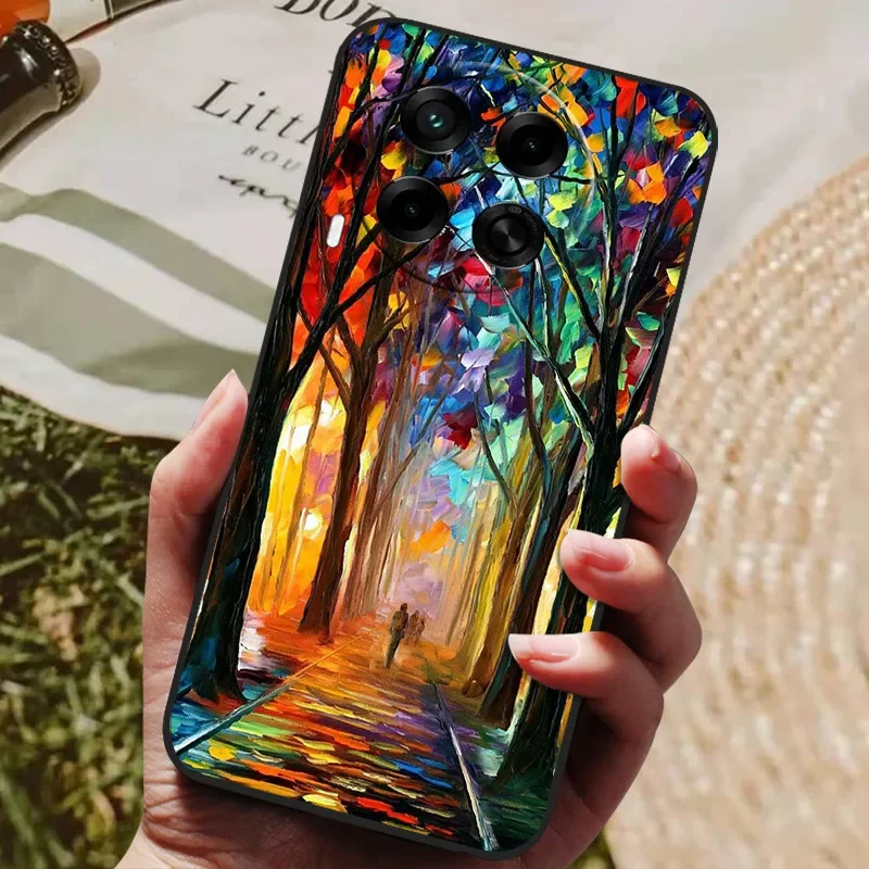 Stylish Painted Silicone TPU Soft Phone Case - Black Protective Shell
