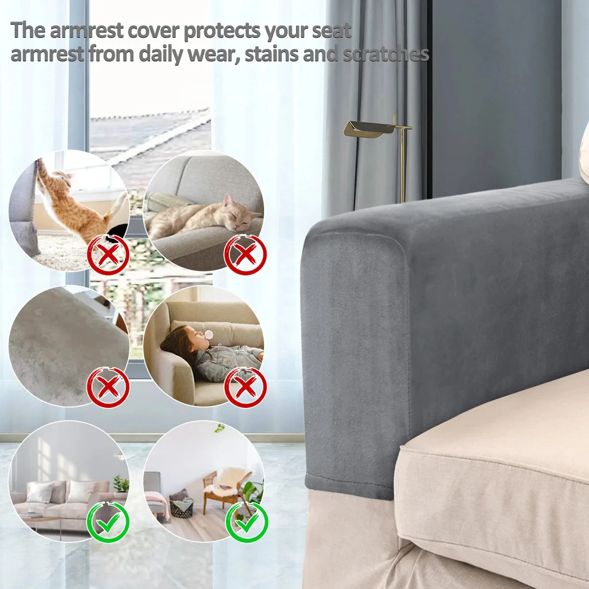2/4PCS/SET New Stretchy Flannel Furniture Sofa Armrest Cover Fleece Thickened Non Slip Couch Chair Arm Protector Stretch To Fit 6