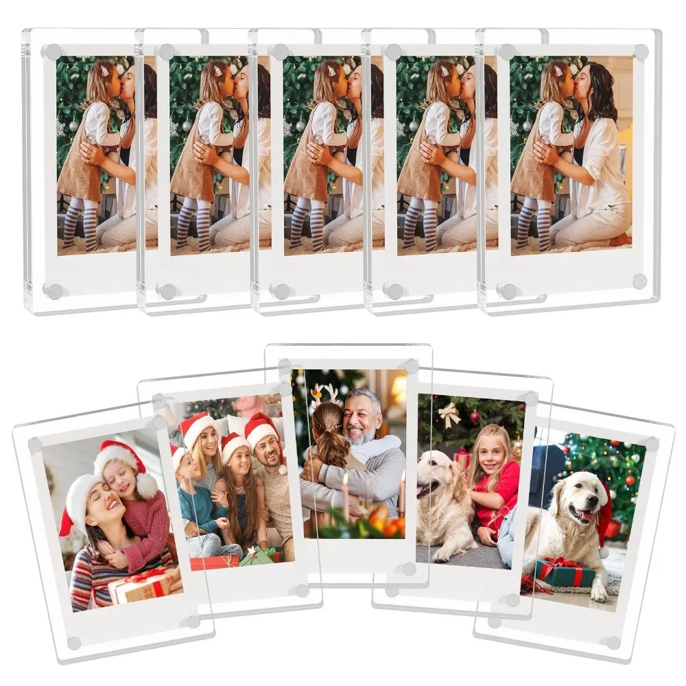 Mini Acrylic Fridge Magnetic Frame Clear Double Sided Polaroid Frame Magnet Multi-size Picture Frames for Refrigerator