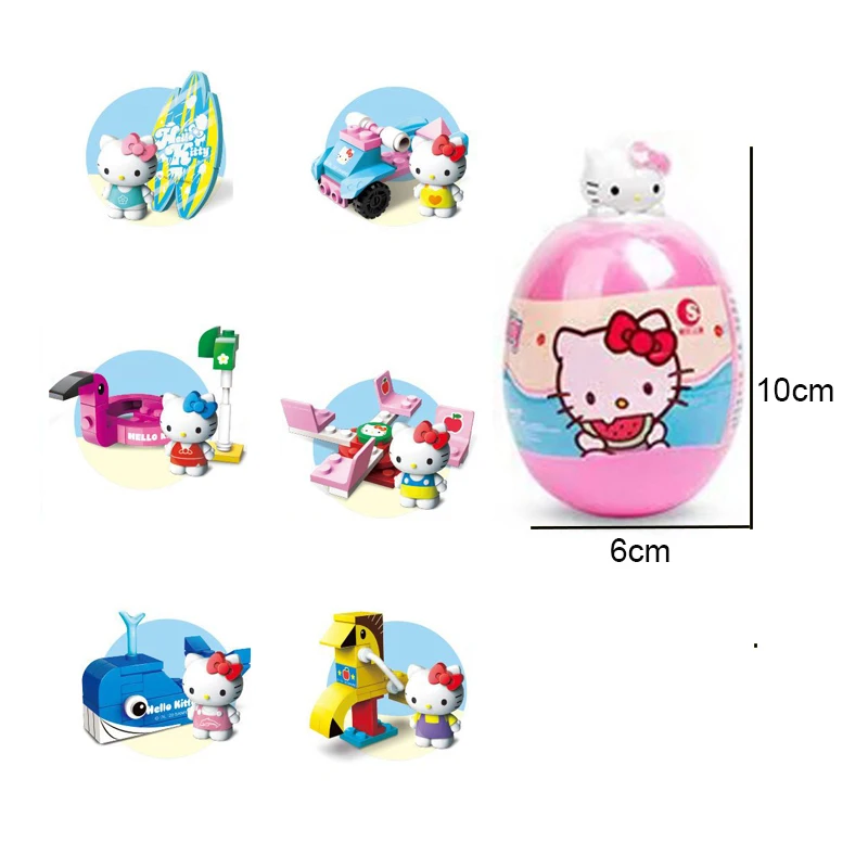 Sanrio Hello Kitty Toys Building Blocks Twisted Eggs KT Cat Third Generation Beach Park Kids Assembly Building Block Figural Toy