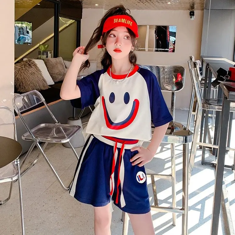 

Girls New Summer Sports Suit Children Short-Sleeved Outfits Teen Girls Shorts Pants Sets College Style suits Kid Loungewear