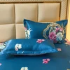 3 Pcs Blue Floral Skirt Bedding Set Garden Aesthetics Flower Rufled Mattress Pad Sheet Set Include Bed Skirt with 2 Pillowcases 3